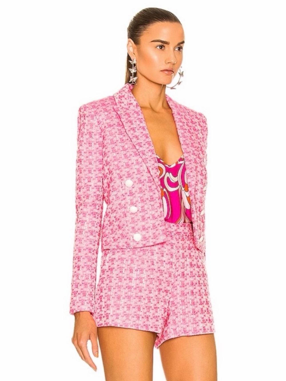 L'AGENCE Matching Set- Pink Tweed Blazer (NWT- Size 2) + Shorts (NWOT- Size 2) - Picture 2 of 16